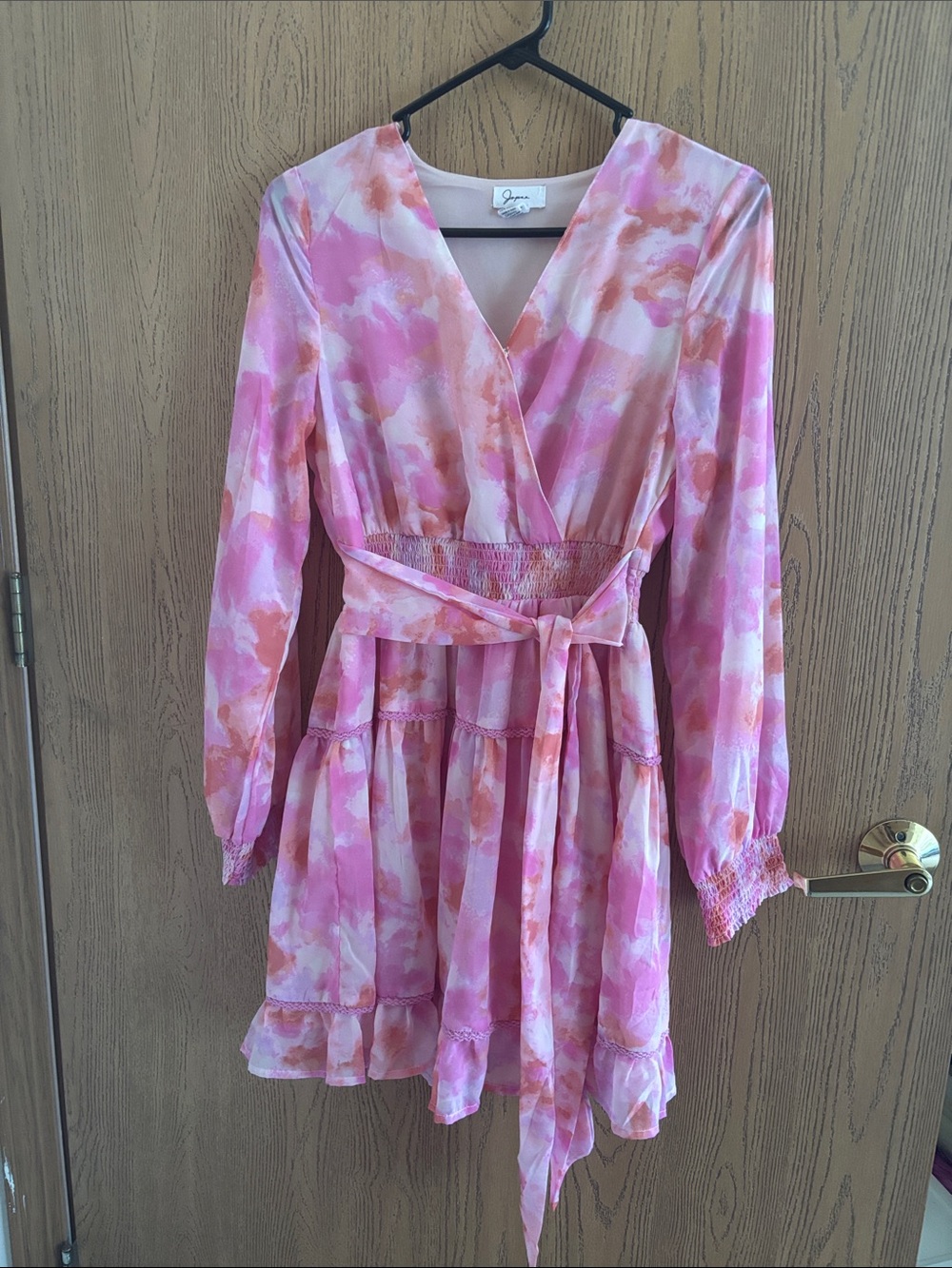 Japna Pink and Peach Long Sleeve Wrap Dress